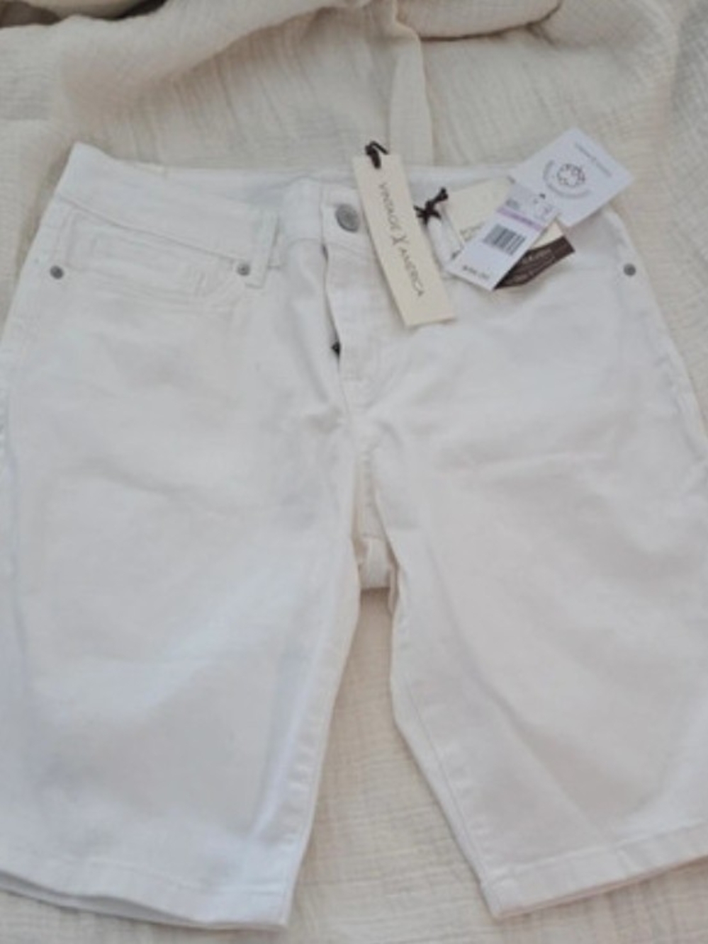 Vintage America White Women's Bermuda Style Denim Shorts